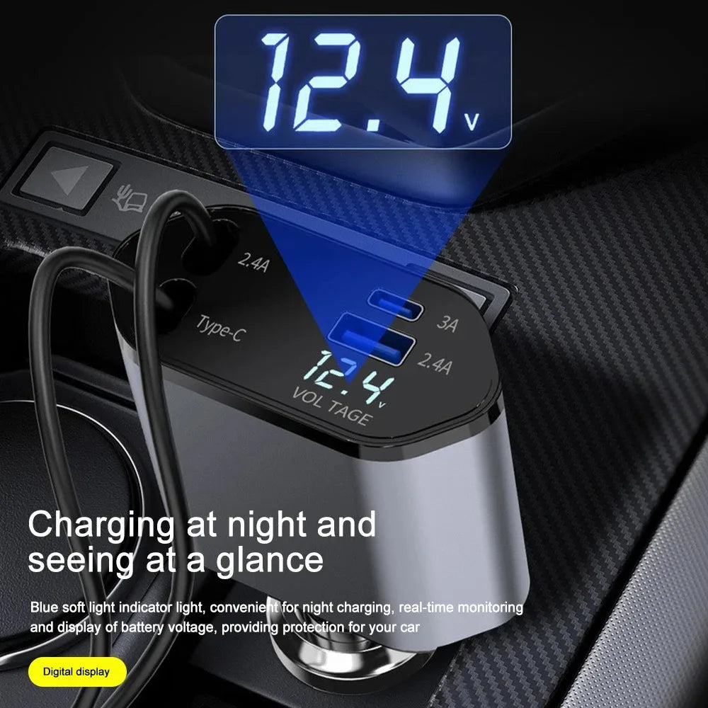 Foldable Car Charger with USB-C and USB-A – 120W Fast Charging | Stornfield
