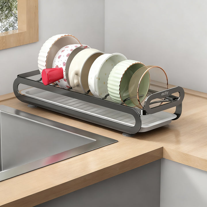 Extendable dish rack for kitchen cabinets