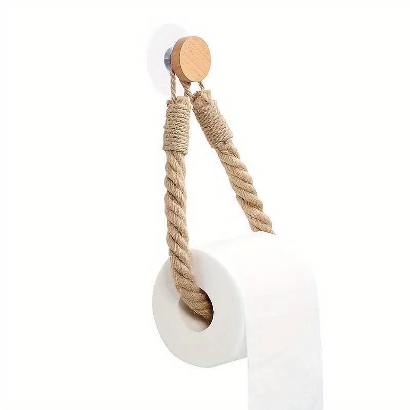Toilet paper holder with rope and metal hook