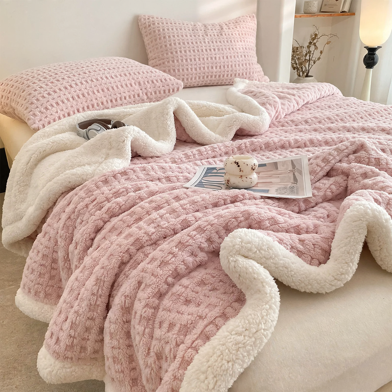 Double-layer waffle pique fleece blanket, 1000–1500 g