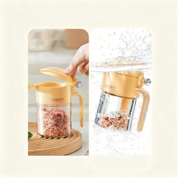 Spice jar with press lid, airtight sealed