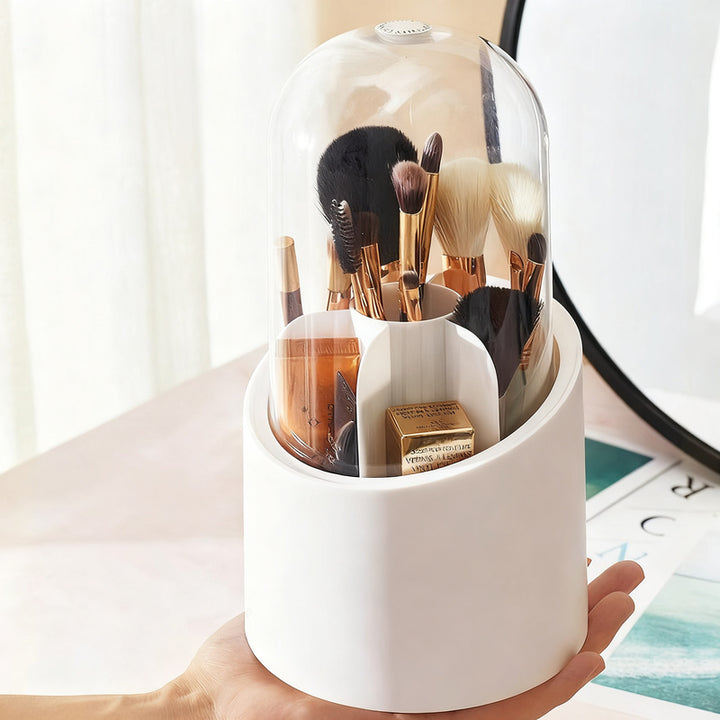 Rotatable cosmetic organizer with lid
