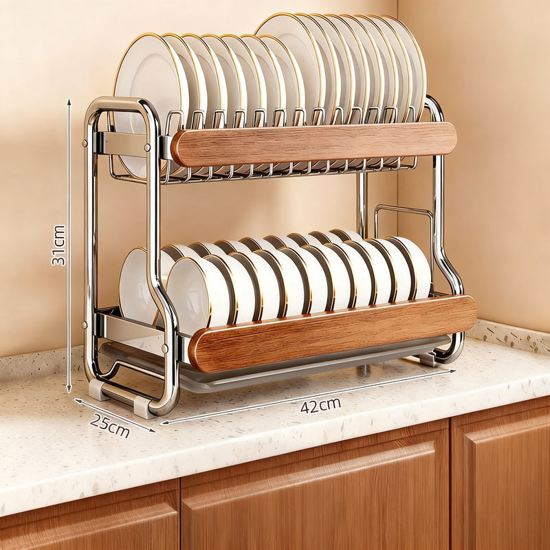Stainless steel dish rack, 2–3 tiers, vintage design
