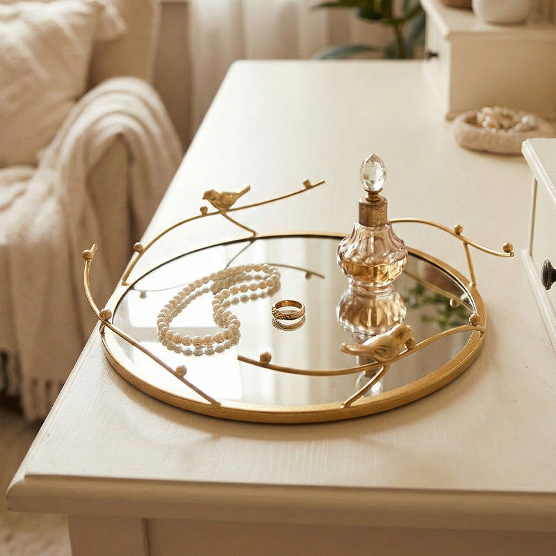 Mirror tray with bird motif, iron, square or round