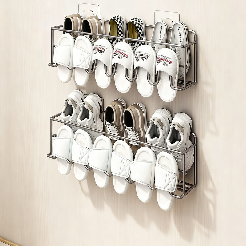 Wall-mounted shoe shelf without drilling