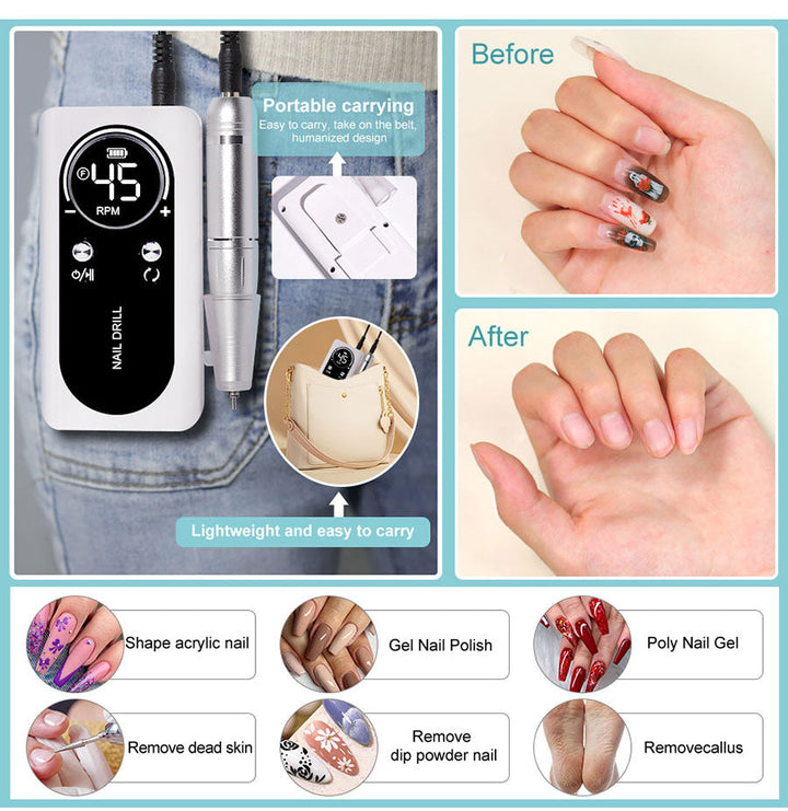 Stornfield | Professional Portable Electric Nail File 45000RPM with Rechargeable Battery | Low Noise Level for Manicure