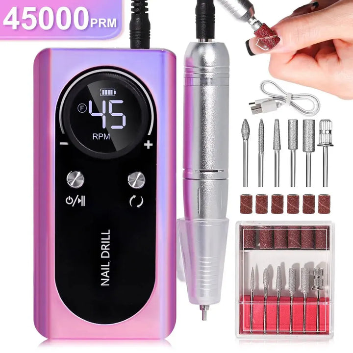 Stornfield | Professional Portable Electric Nail File 45000RPM with Rechargeable Battery | Low Noise Level for Manicure