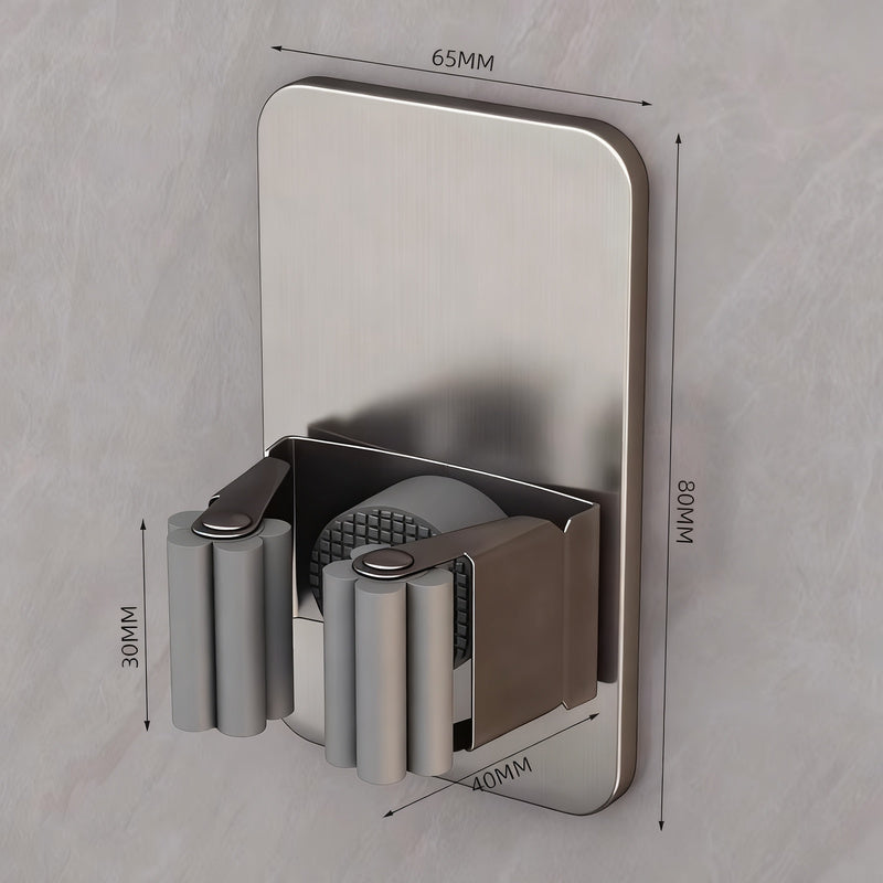 Stainless steel wall holder for brooms and mops