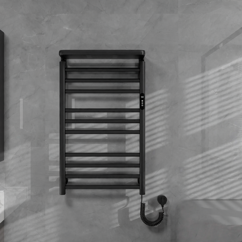 Towel radiator with towel holder, steel construction