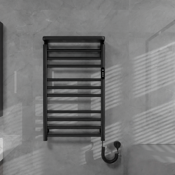 Towel radiator with towel holder, steel construction
