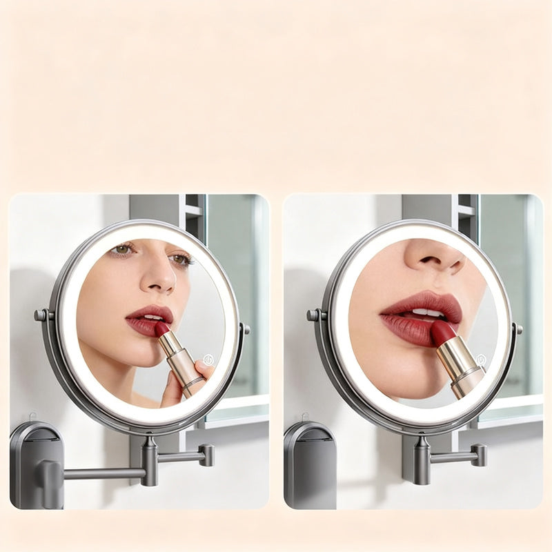 Cosmetic mirror with LED light and suction cup