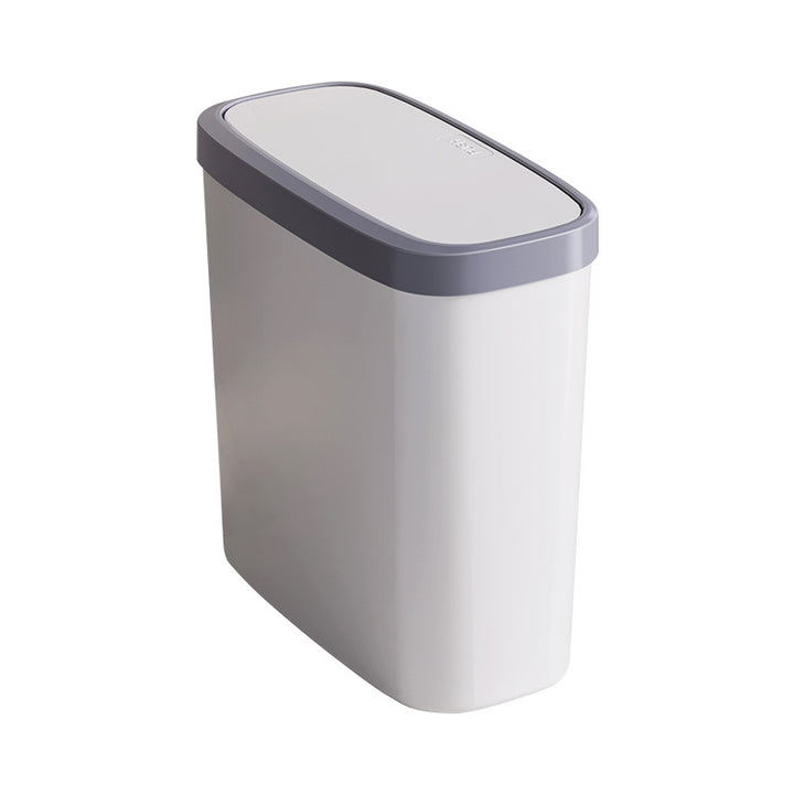 Narrow plastic trash can for bathroom and kitchen