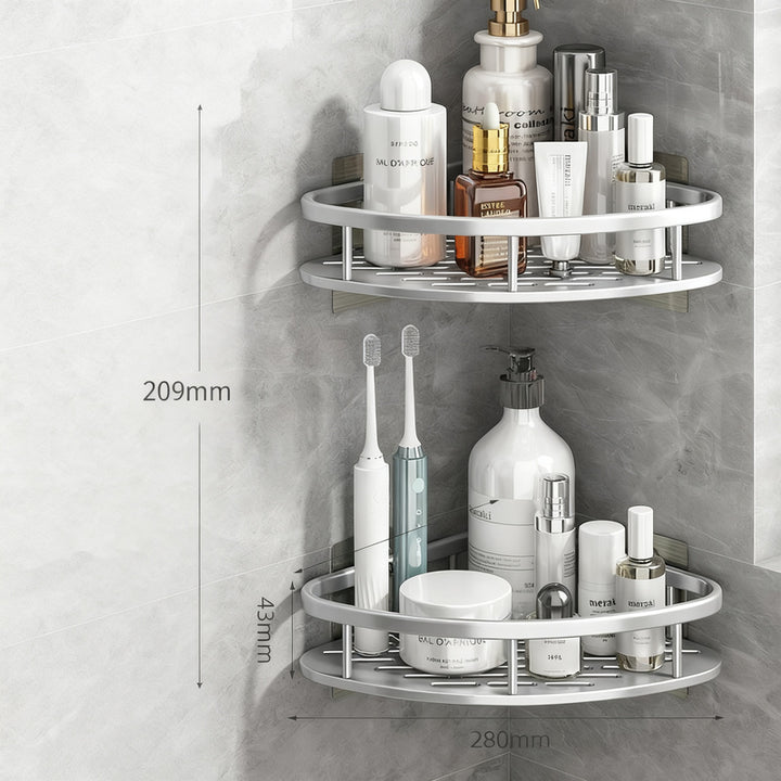Wall shelf bathroom, triangular, no drilling, aluminum
