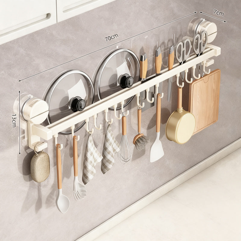 Kitchen hanging rod with hooks made of aluminum