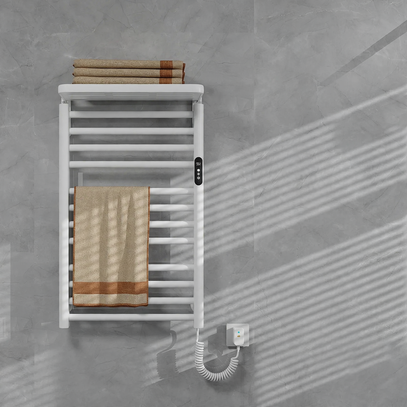 Towel radiator with towel holder, steel construction
