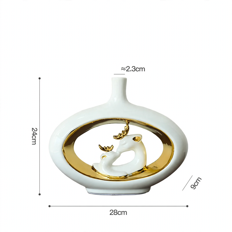 Ceramic flower vase with deer motif