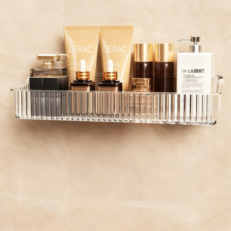 Transparent bathroom wall shelf, no drilling