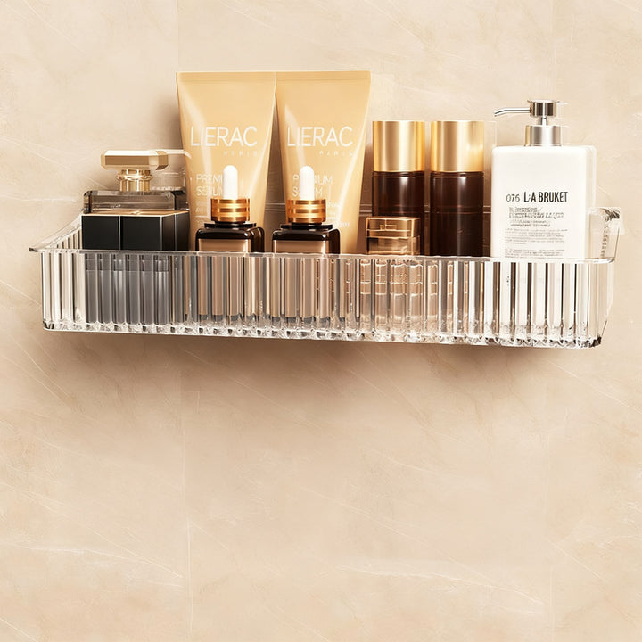 Transparent bathroom wall shelf, no drilling