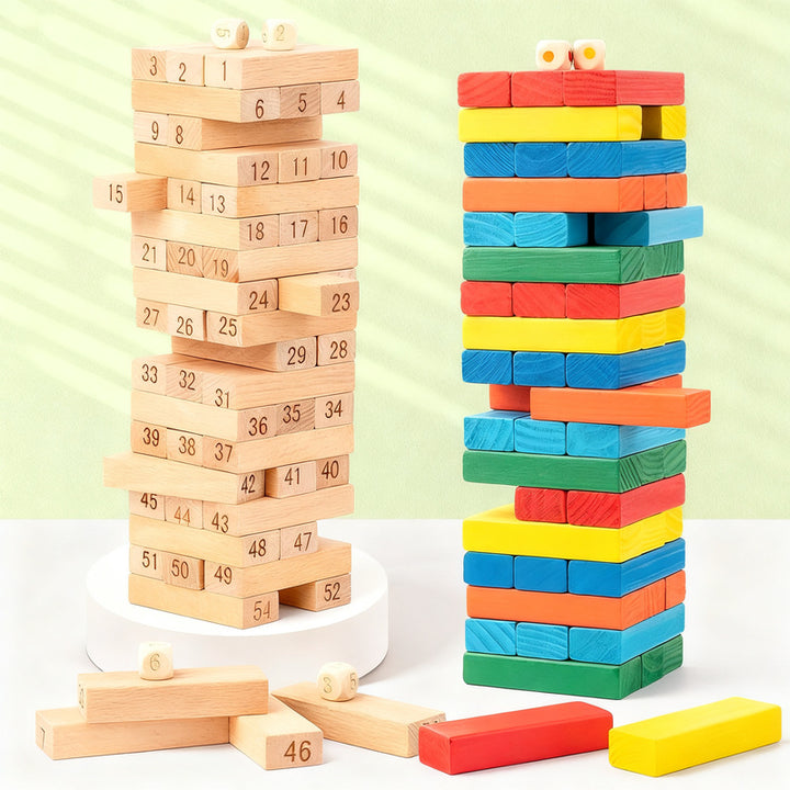 Wood stacking game, 48–51 pieces