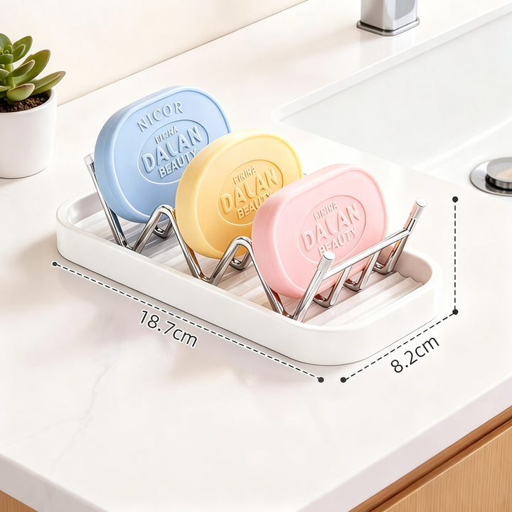 Soap dish made of stainless steel with shelf