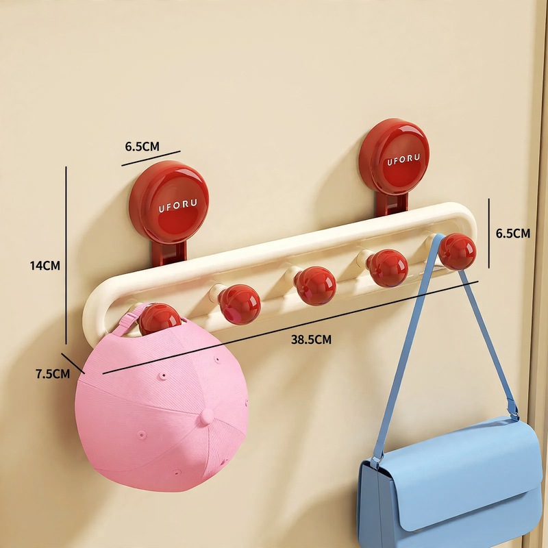 Towel holder with 5 hooks, suction cup or adhesive