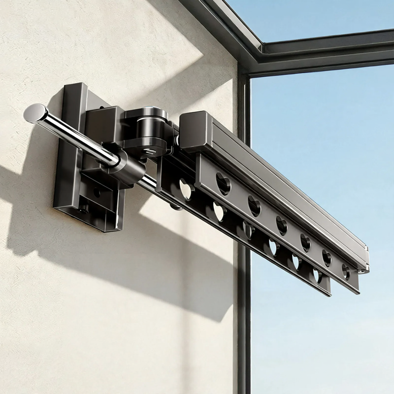 Wall-mounted drying rod, extendable, aluminum