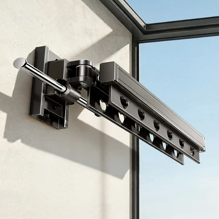 Wall-mounted drying rod, extendable, aluminum