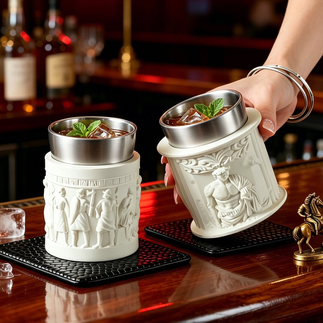 Stainless steel cocktail glass with Roman column embossing