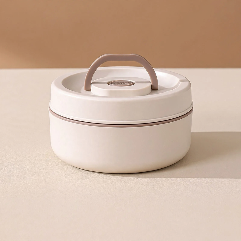 Stainless steel lunch box, round, 470–600 ml, with lid