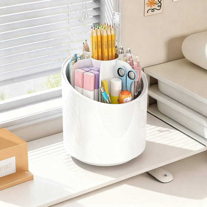 Rotatable pencil holder with compartments