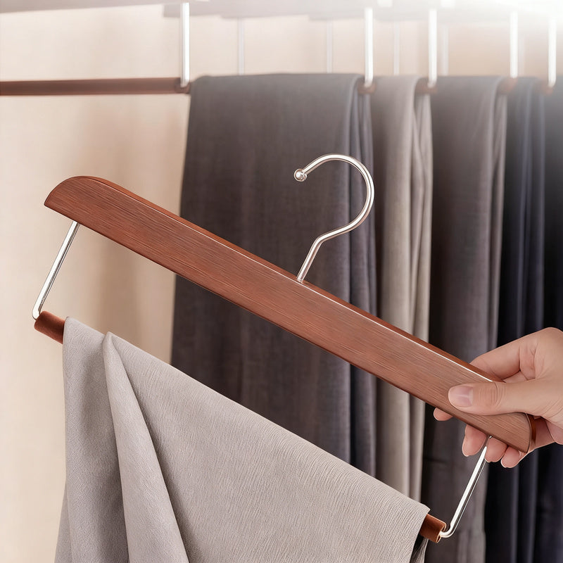 Wood trouser hanger with velvet surface