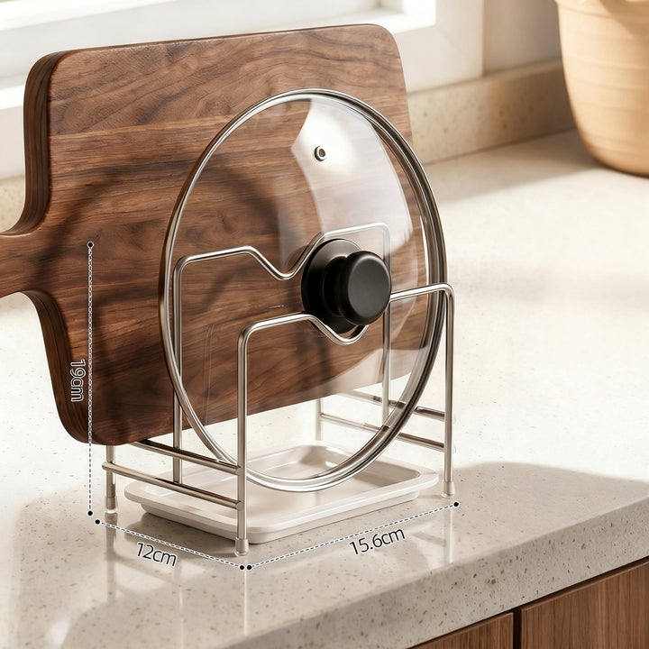 Stainless steel kitchen shelf for knives, boards, and lids