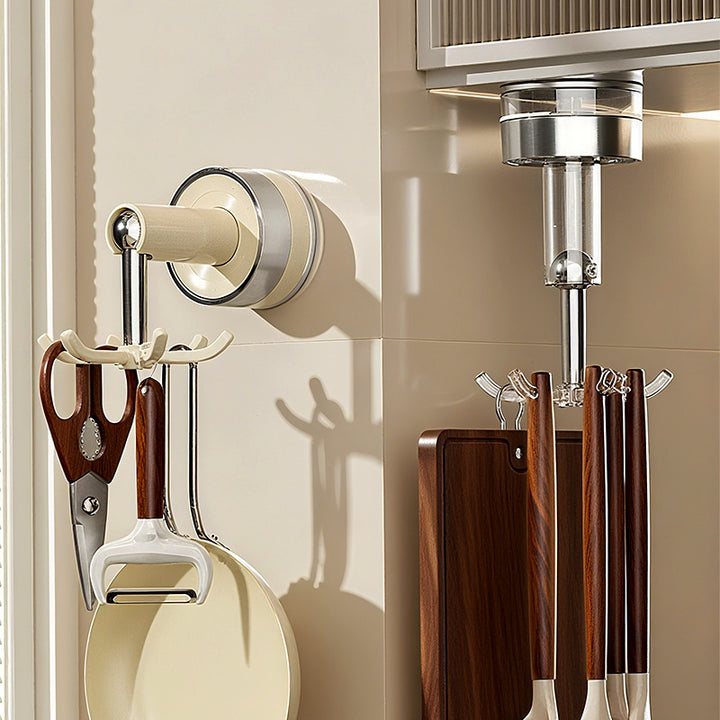 Suction cup wall hooks with six hooks, rotatable
