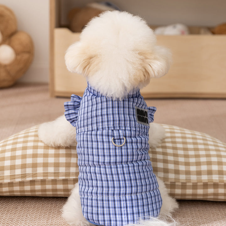 Dog jacket, check pattern, with leash, cotton