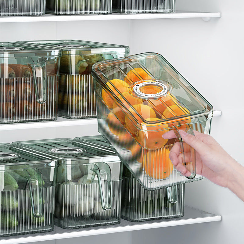 Refrigerator storage container with drain and timer function