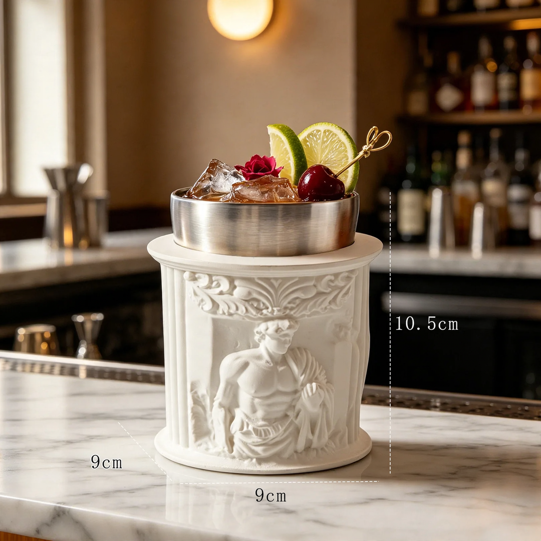 Stainless steel cocktail glass with Roman column embossing