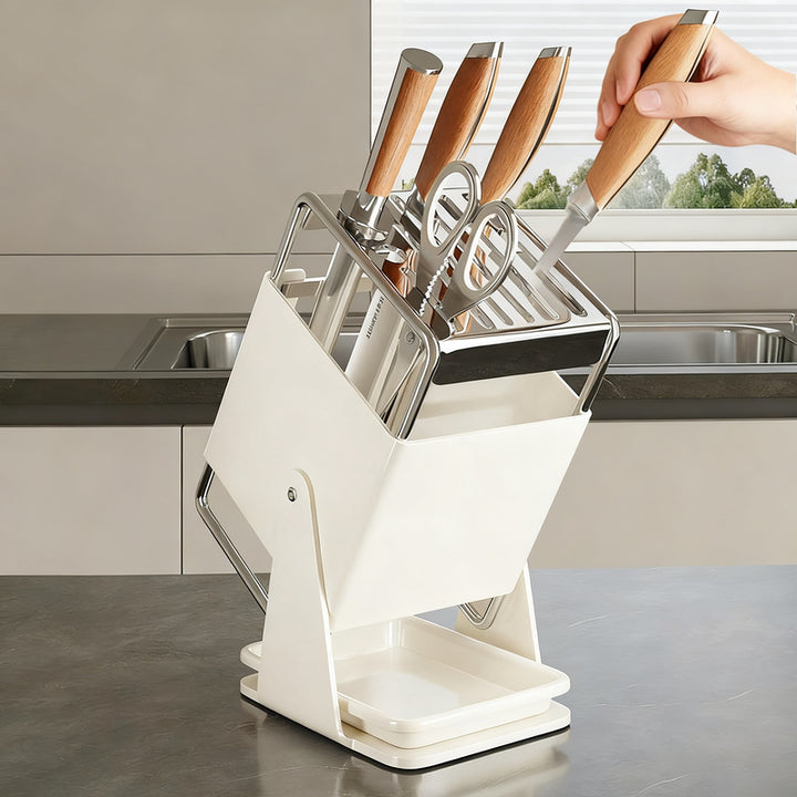 Rotatable knife block made of stainless steel, large capacity