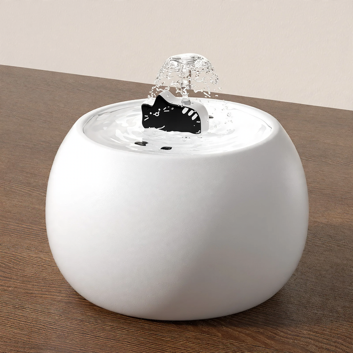Ceramic water dispenser for cats, round, with circulation