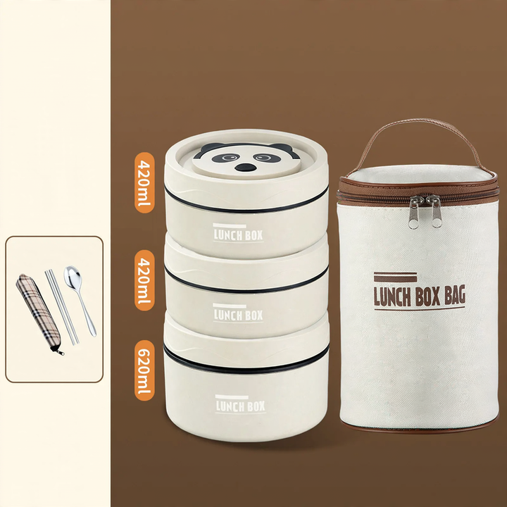 Stainless steel lunch box, round, 470–600 ml, with lid