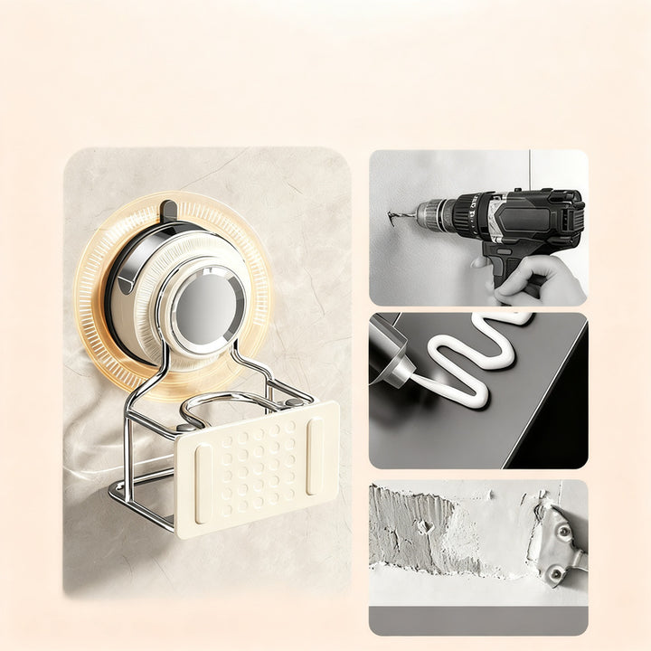 Suction cup wall holder for mop and broom without drilling