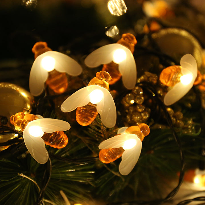 Solar string lights with bee motifs
