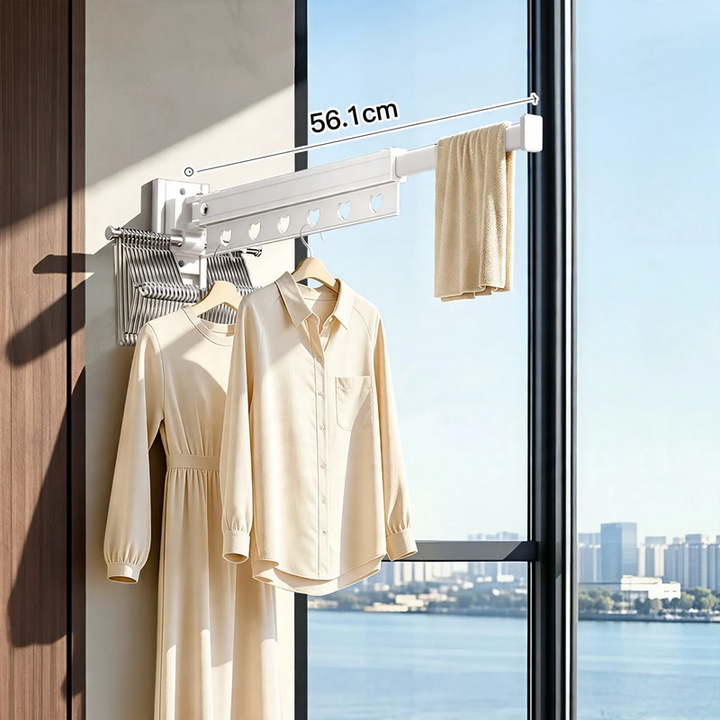 Wall-mounted drying rod, extendable, aluminum