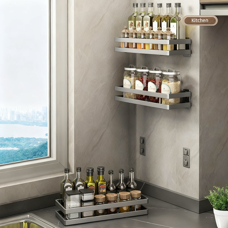 Wall-mounted kitchen shelf made of aluminum