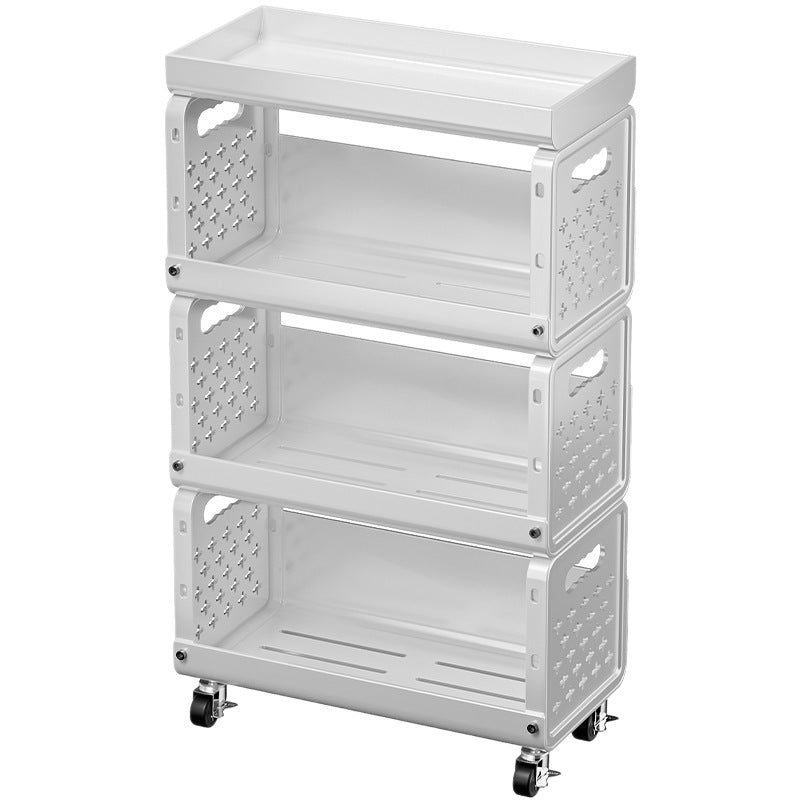 Mobile multi-tier shelf made of steel with top cap