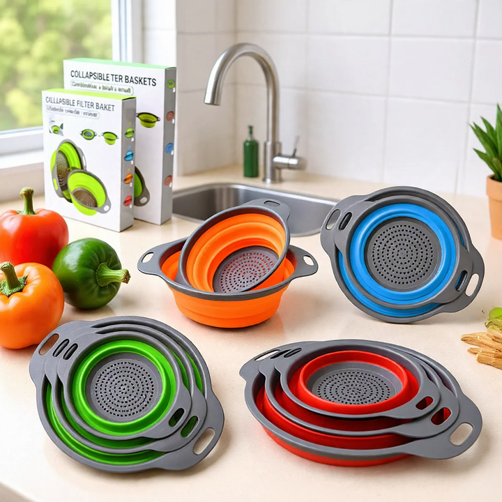 Folding vegetable bowl with strainer