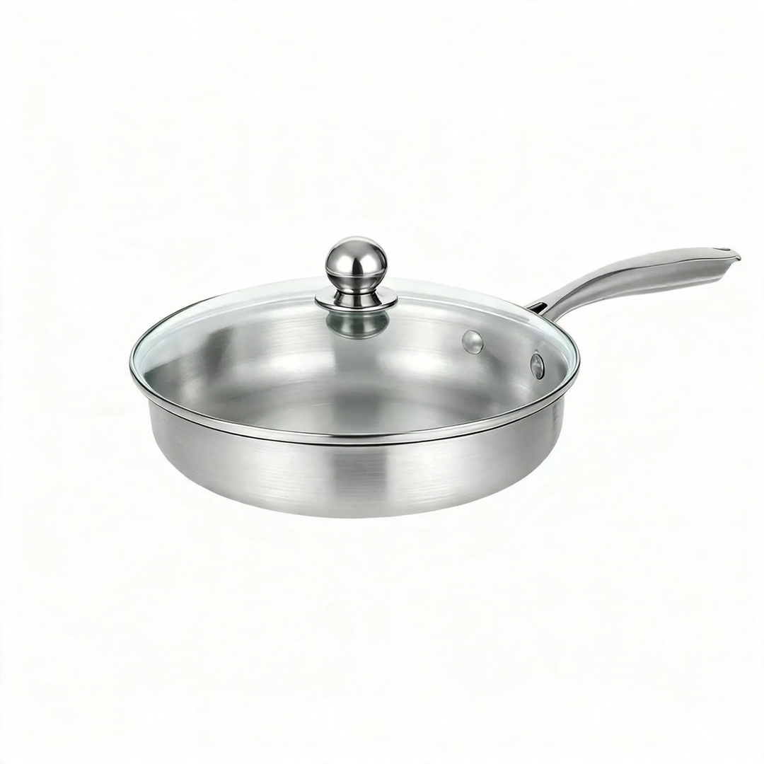 Frying pan, 410 stainless steel, honeycomb pattern