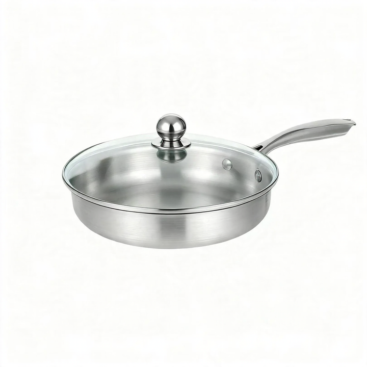 Frying pan, 410 stainless steel, honeycomb pattern
