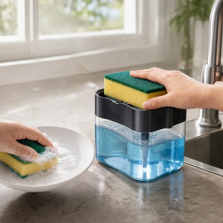 2-in-1 sponge brush holder with soap dispenser