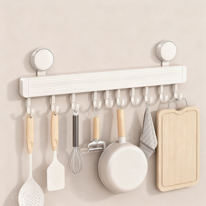 Suction cup kitchen hook rail made of aluminum