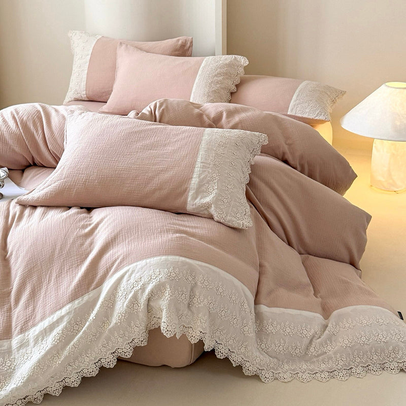 Cotton bedding set with lace, 4-piece